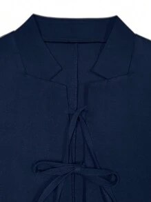 Franclia Áo len cardigan dệt kim cổ bẻ tay dài thắt nơ phía trước - Màu xanh hải quân - Xem 5