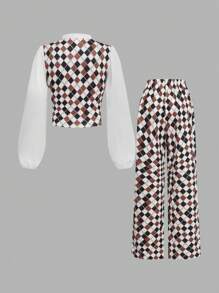 Bộ 2 món/Bộ áo sơ mi kẻ caro cổ điển 2 trong 1 và quần dài cho bé gái tuổi teen - Nhiều màu - Xem 2