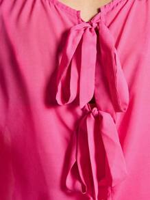 AiiRZ Round Neck Puff Sleeve Back-Tie Detail Blouse - Hot Pink - View 3
