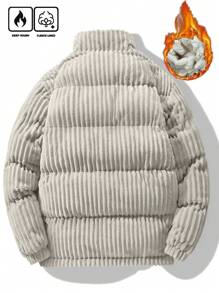 Manfinity Homme Abrigo con cremallera acolchado de pana oversize para hombres