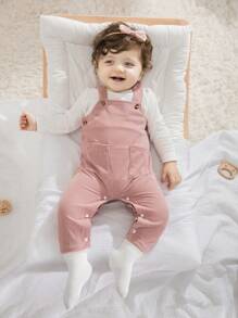 SHEIN Infant Girl 2pcs Set: Suspender Pants And Matching Top - Pink - View 3