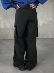FRIFUL Women's Casual Everyday Flap Pocket Zip Detail Loose Trousers