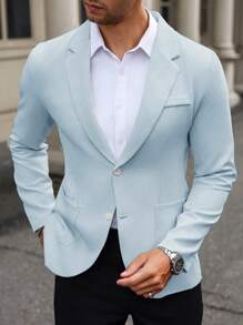 Calvornis Men's Solid Color Lapel Neck Single Breasted Long Sleeve Suit Jacket For Business Travel, Autumn - Baby Blue - View 8