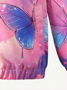 年轻女孩休闲时尚可爱梦幻星星和蝴蝶印花连帽保暖衬里拉链夹克 - 彩色 - 查看 3