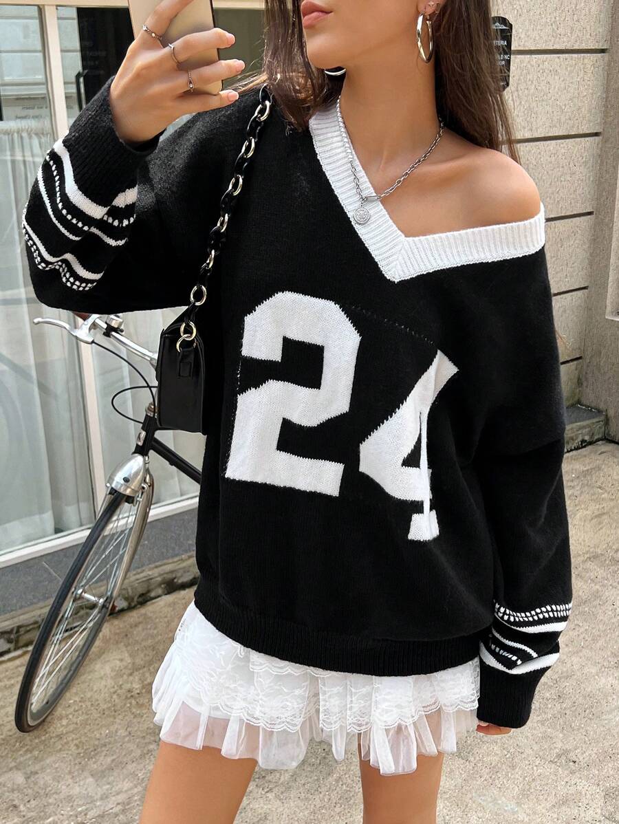 INAWLY 超大 Y2K 风格复古大图案套头衫，秋冬季年轻女性的时尚单品