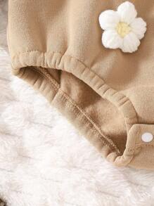 SHEIN Vintaside Kids 1件婴儿女童长袖碎花连体衣，秋冬季 - 棕色 - 查看 4