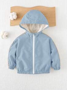 Cozy Pixies 男婴撞色带休闲连帽夹克 - 藍白色 - 查看 10
