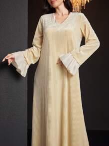 Al Najma 1 Stück Damen langes Ärmel Kleid im arabischen Stil aus Samt, elegantes A-Linien Kleid für den Alltag