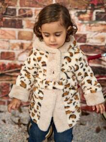 Baby Girls' Leopard Pattern Fleece Splice Hooded Coat - Multicolor - View 6