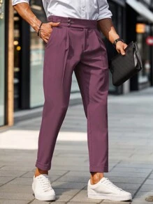 Manfinity Bizformal Men's Solid Color Button Pocket Casual Suit Pants - Purple - View 3