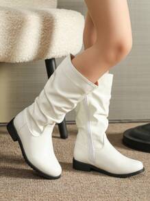 Botas blancas para niños, zapatos de invierno para niñas, botas para niños con cremallera lateral - Blanco - Ver 5