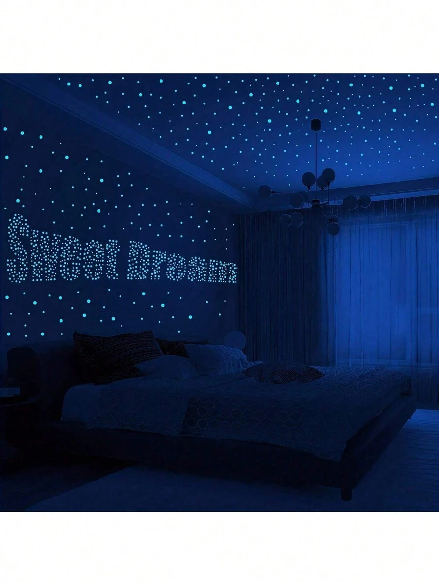 夜光天花板墙贴，夜光星点，蓝绿夜光墙贴装饰贴纸，3D 圆点 DIY 装饰星空装饰，适用于卧室客厅或生日礼物，夜光贴纸，家居装饰，圣诞装饰 - 綠色 - 查看 1