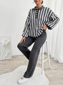 EURMUSE 2 Pcs Button Detail Cardigan And Pant - Multicolor - View 3