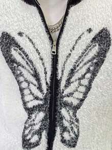 Manfinity EMRG Men's Butterfly Pattern Contrast Color Long Sleeve Casual Cardigan, Autumn/Winter
