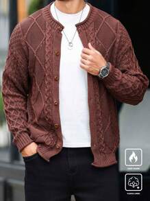 Manfinity Homme Men's Plain Long Sleeve Single Breasted Casual Cardigan, Autumn/Winter - Camel - View 1