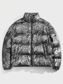 Manfinity VCAY Men's Winter Snake Skin Printed Zip-Up Padded Coat - Silver - View 1