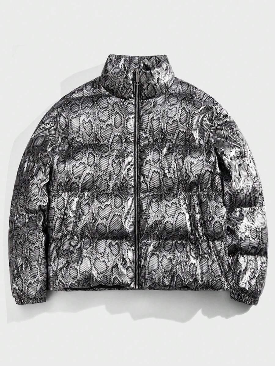 Manfinity VCAY Men's Winter Snake Skin Printed Zip-Up Padded Coat - Silver - View 1