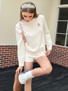 Jouncy Áo len nữ cổ tròn dáng rộng in hình gấu hoạt hình, thích hợp mặc mùa thu đông. - Nhiều màu - Xem 2