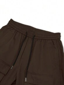 Manfinity LEGND Men's Flap Pocket Buckle Detail Drawstring Waist Loose Cargo Pants - Coffee Brown - View 6