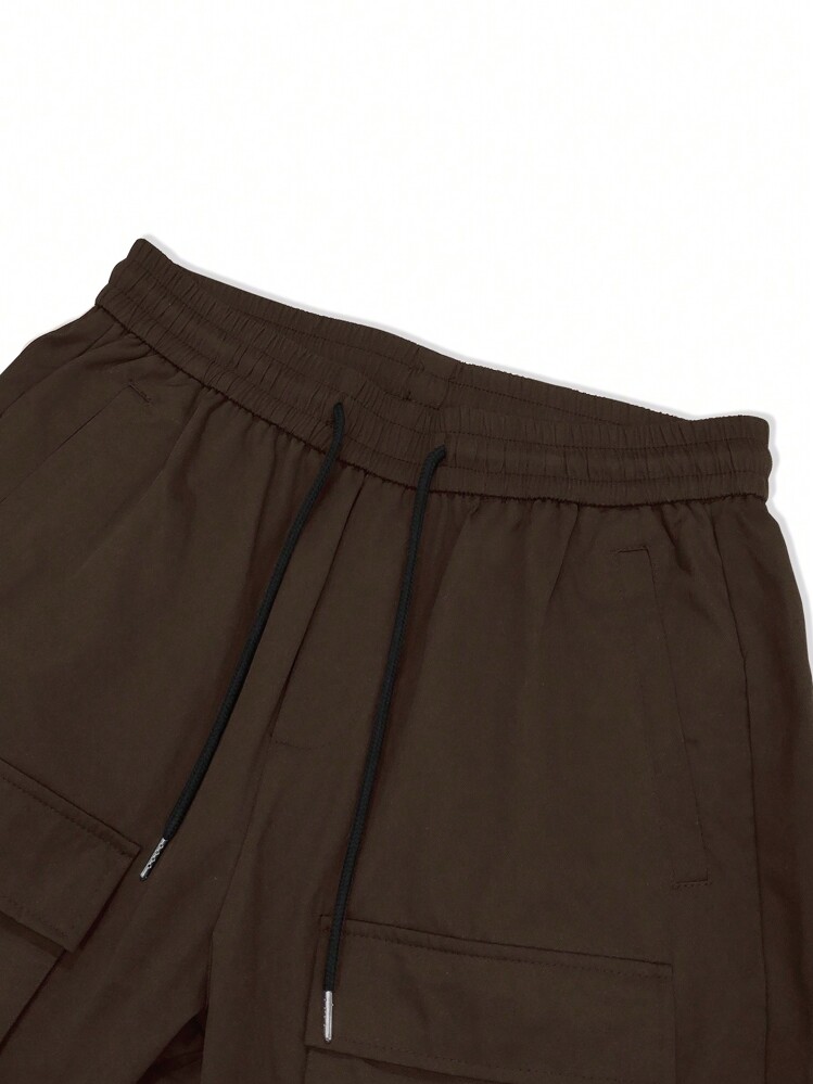 Manfinity LEGND Men's Flap Pocket Buckle Detail Drawstring Waist Loose Cargo Pants - Coffee Brown - View 6