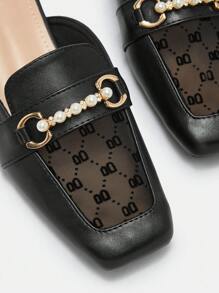 CUCCOO BIZCHIC 女士金属装饰简约粗跟休闲平底鞋黑色适合圣诞节和新年假期氛围秋冬季 - 黑色 - 查看 3