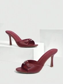 CUCCOO SZL Women Fashion High Heel Sandals With Buckle Design Spring Shoes Spring Break Easter Prom Heels - Burgundy - View 2