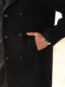 Manfinity Homme Áo khoác nam cổ ve dài tay cài nút phía trước đơn sắc thường ngày - màu đen - Xem 5