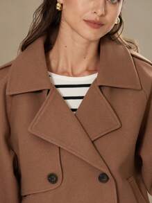 Aveloria Modichic Asymmetrical Flounce Collar Fashion Simple Versatile Commuter Loose Double-Breasted Overcoat - Camel - View 7