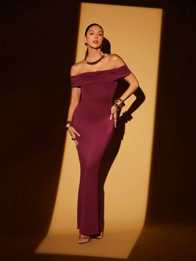 Lumalex Fall Winter Thanksgiving Outfit New Years Thanksgiving Rave Festival Outfits Formal Prom New Years Eve Outfit Concert Pparty BanquetHall Off-Shoulder Ruched Backless Fishtail Dress For Women