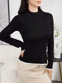 Mulvari Suéter de punto casual de mujer de manga larga con cuello alto