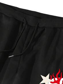 Manfinity EMRG Pantalón de chándal informal para hombre de talla grande con estampado de letras, empalmado y cordones en la parte delantera