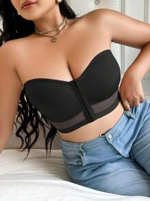 SHEIN 1pc Front Closure Wireless Plus Size Bra - Black - View 6