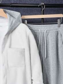 Manfinity Homme 2件套男士撞色口袋连帽夹克和运动裤休闲套装 - 卡其色 - 查看 4