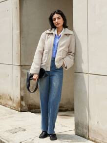 Aveloria Women's Casual Chic Commuting Turndown Collar Pile Jacket, Autumn/Winter