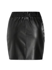 不对称荷叶边迷你裙，显瘦显长，休闲日常穿搭 - 黑色 - 查看 2