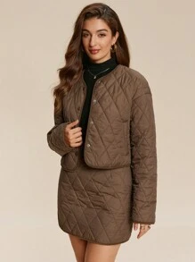 Chiquease Women Solid Color Drop Shoulder Long Sleeve Short Casual Padded Padded Coat, Winter Clothes Fall Cloth For Women