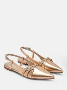 CUCCOO BIZCHIC 女士时尚玫瑰金交叉带尖头露跟平底鞋，适合通勤、约会、购物春季鞋春假复活节 - 玫瑰金 - 查看 9