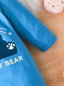 2 件套男婴冬季卡通印花前纽扣长袖睡衣连体衣 - 彩色 - 查看 3