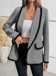 Pariaura Women's French Elegant Patchwork Tweed Long Sleeve Blazer Jacket, Autumn