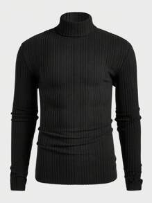 Manfinity VCAY Set de 2 piezas que incluye camiseta de manga larga ajustada de cuello redondo de punto y pantalones rectos casuales para uso diario de hombres - Negro - Ver 8