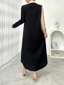 Modelyn Abito lungo da donna con maniche lunghe, modesto, con fiori 3D e colorblock, abito lungo da sera stile arabo