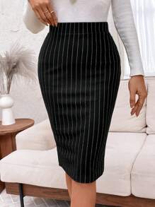 EMERY ROSE Women Striped Minimalist A-Line Skirt, Casual Everyday Wear - Black and White - View 5