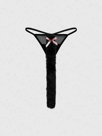 Kawaii Kawaii Cat Tail Design Bow Accent Sexy G-String Panties