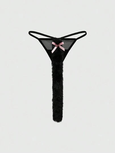 ROMWE Kawaii Cat Tail Design Bow Accent Sexiga G-String Trosor