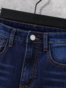 SHEIN Tween Boy Ripped Washed Grey Boy Jeans With Oblique Pocket, For Spring And Summer Boy Clothes - Dark Wash - View 4