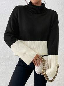 Chiquease 1 Stück Damen Farbblock Stehkragen Lässig Pullover