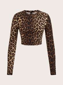 SHEIN Essnce 4 件装休闲简约图案圆领长袖短款修身女式 T 恤，春秋季 - 彩色 - 查看 5