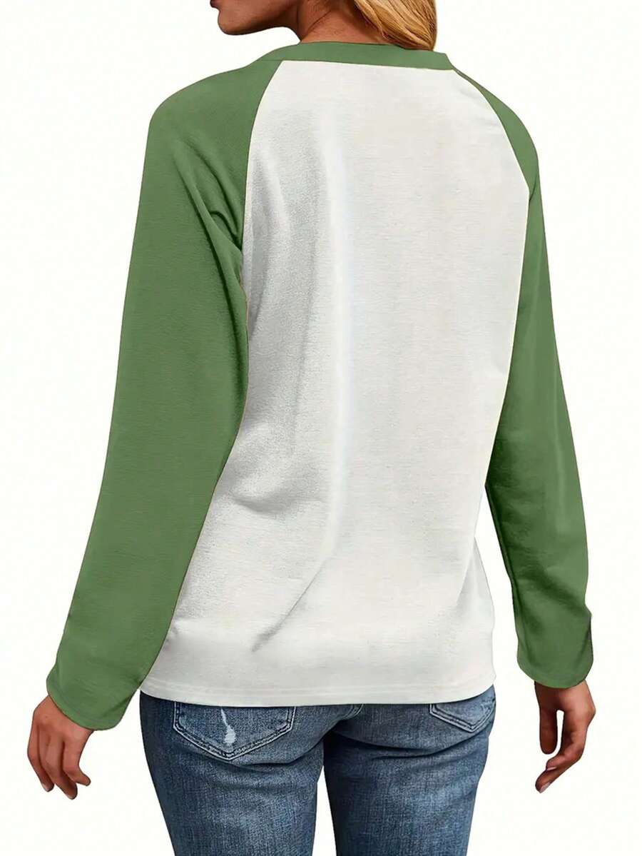 SHEIN LUNE Plus Size Women's Casual Christmas Tree Raglan Sleeve Round