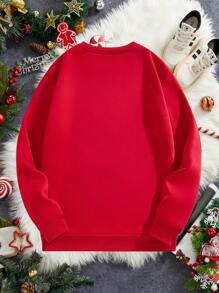 Manfinity Homme Fitted Red Vintage Round Neck Pullover Sweatshirt, Suitable For Couples, Family Parties, Versatile - Red - View 5
