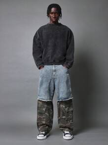 SUMWON Loose Fit Raw Edge Double Layered Camouflage Cargo Jean - Multicolor - View 2